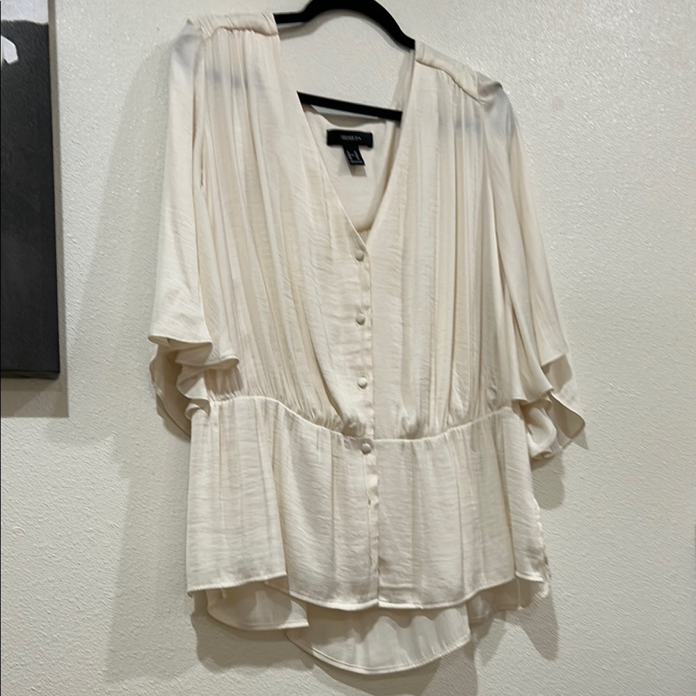 Forever 21 Cream Flutter Sleeve Peplum Blouse